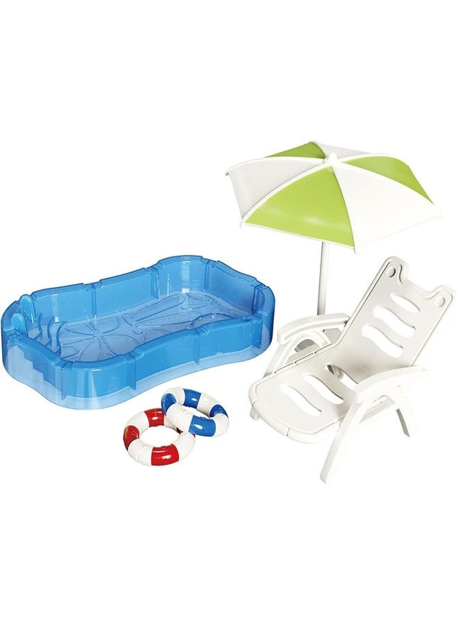 مجموعة بيت الدمى المكونة من 5 قطع، تشمل إكسسوارات وأثاث بيت الدمى، وحوض سباحة مصغر مناسب لتزيين بيت الدمى. - Image 1